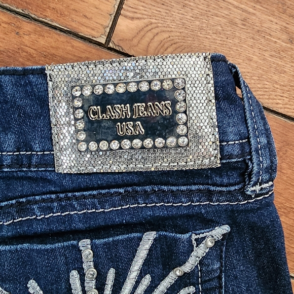 Y2K Clash Jeans USA Embellished Flare Blue Denim Sz 1 / XS McBling 2000s Grunge - Picture 12 of 12